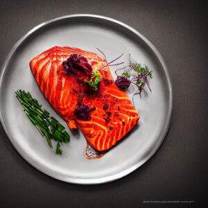 AI Driven Recipes Spicy Nordic Salmon with Roasted Root Vegetables and Lingonberry Sauce (1)